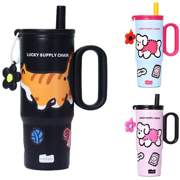 Puppy Cup Παιδικό Παγούρι Θερμός 500ml Ροζ Μαύρο