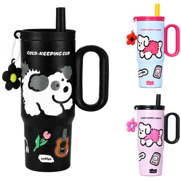 Puppy Cup Παιδικό Παγούρι Θερμός 500ml Ροζ Μαύρο