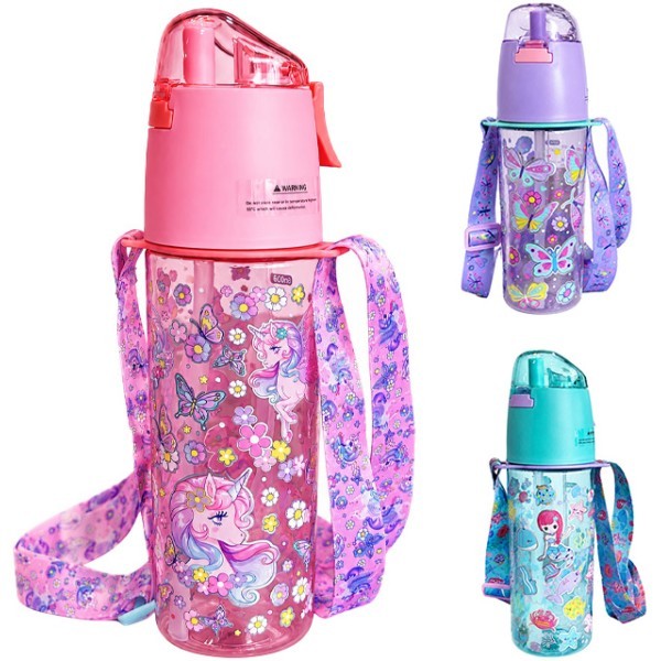 Vest Παιδικό Παγούρι Πλαστικό Με Λουράκι 600ml Πεταλούδες Μωβ
