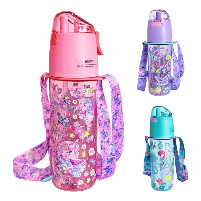 Vest Παιδικό Παγούρι Πλαστικό Με Λουράκι 600ml Πεταλούδες Μωβ
