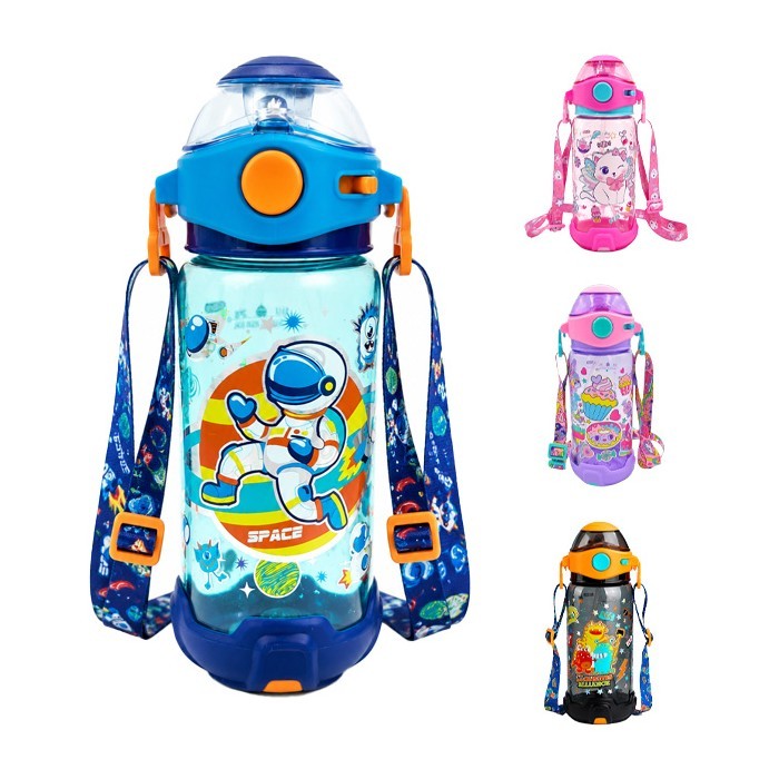 Cool Παιδικό Παγούρι Πλαστικό Με Λουράκι Vest 650ml 8,6x8x22,3cm Φούξια Γατούλα