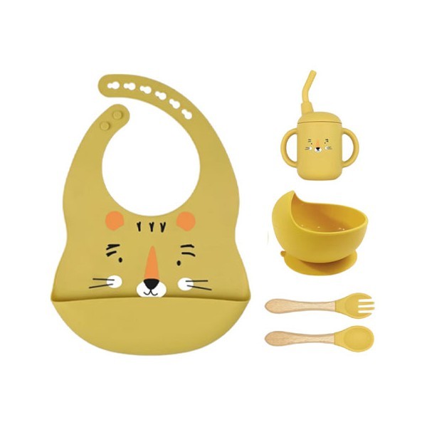 Animals Παιδικό Σετ Φαγητού Σιλικόνης 5 Τεμάχια Ροζ Κουκουβάγια