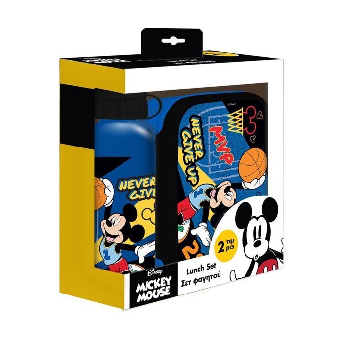 BasketBall Mickey Mouse Φαγητοδοχείο PP 800ml & Παγούρι Αλουμινίου 500ml