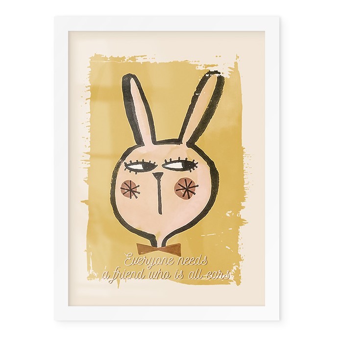 Curious Rabbit Poster Με Λευκή Ξύλινη Κορνίζα 15x20cm