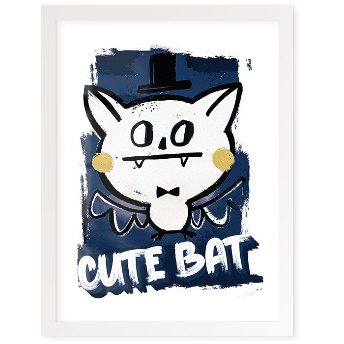 Cute Bat Poster Με Λευκή Ξύλινη Κορνίζα 40x30cm