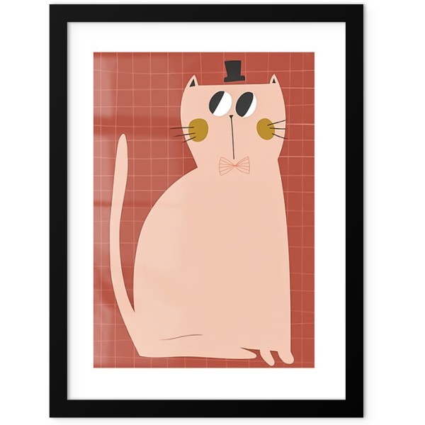 Ροζ Γάτα Poster Με Μαύρη Ξύλινη Κορνίζα 40x50cm
