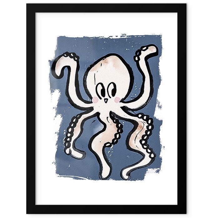 Cute Octapus Poster Με Μαύρη Ξύλινη Κορνίζα 40x50cm