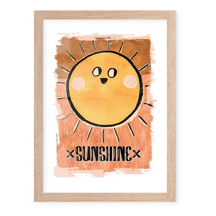 Happy Sun Poster Με Ξύλινη Φυσική Κορνίζα 15x20cm