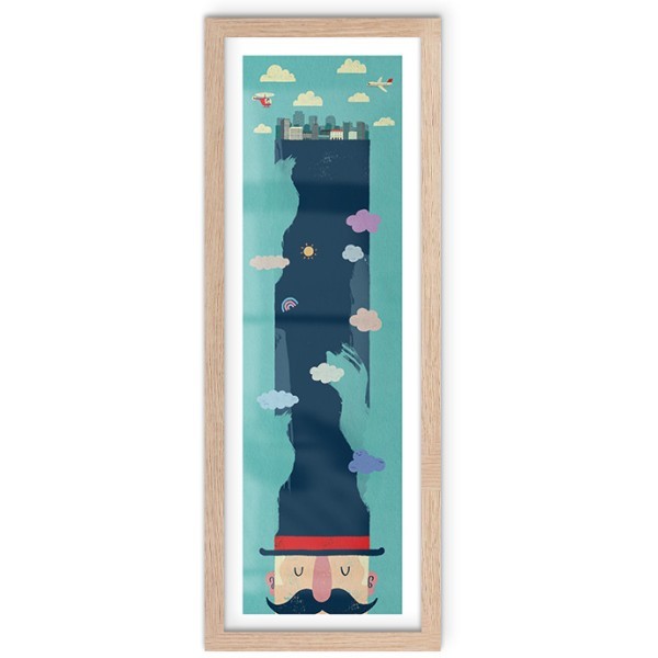 Mr.Mustachio Poster Με Ξύλινη Φυσική Κορνίζα 20x60cm