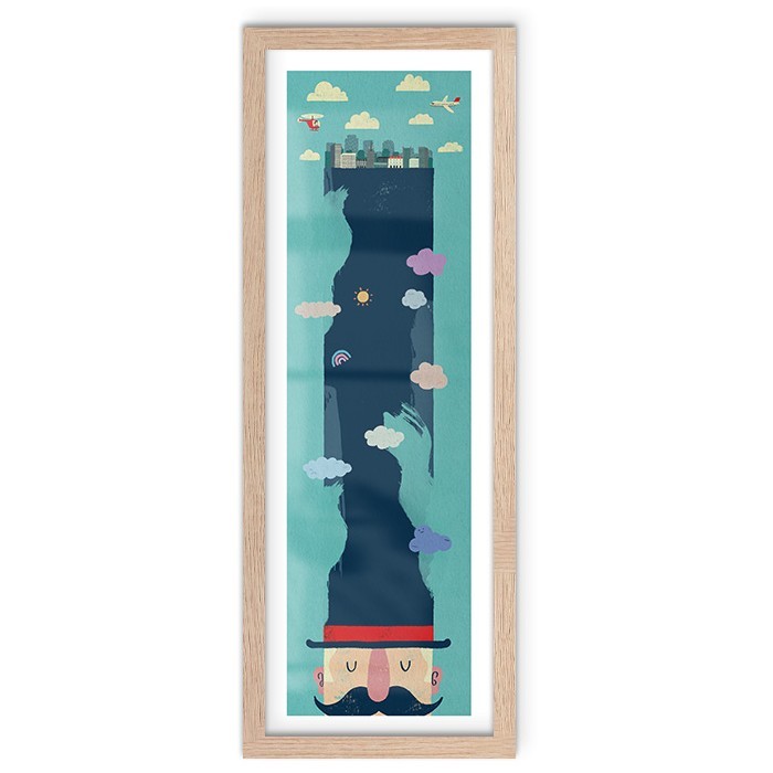 Mr.Mustachio Poster Με Ξύλινη Φυσική Κορνίζα 20x60cm