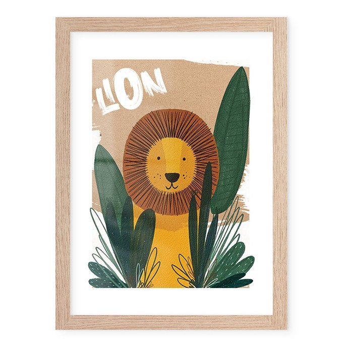 Cute Lion Poster Με Ξύλινη Φυσική Κορνίζα 15x20cm