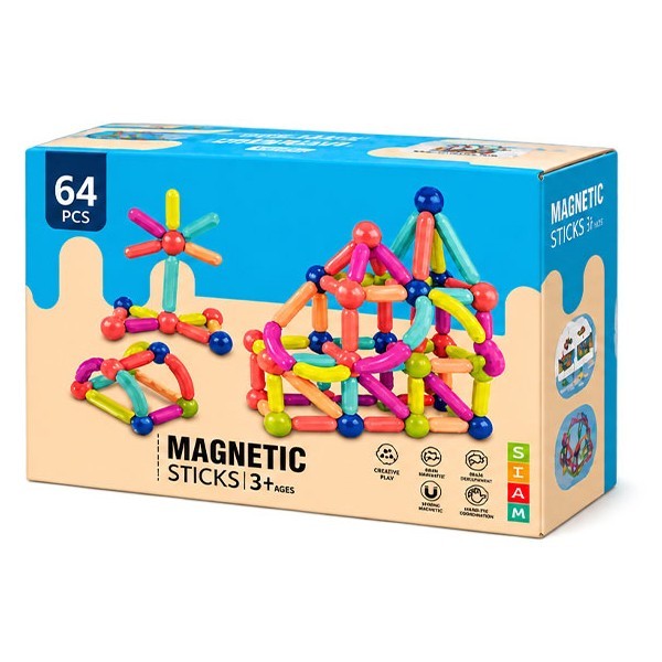 Magnetic Sticks Εκπαιδευτικό Μαγνητικό Παιχνίδι 64 Τεμ 3+