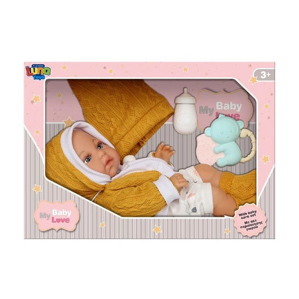 Luna Baby Μωράκι Με Αξεσουάρ 35εκ Κίτρινο