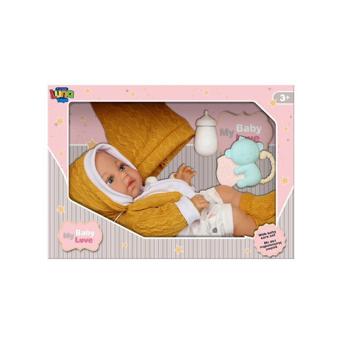 Luna Baby Μωράκι Με Αξεσουάρ 35εκ Κίτρινο