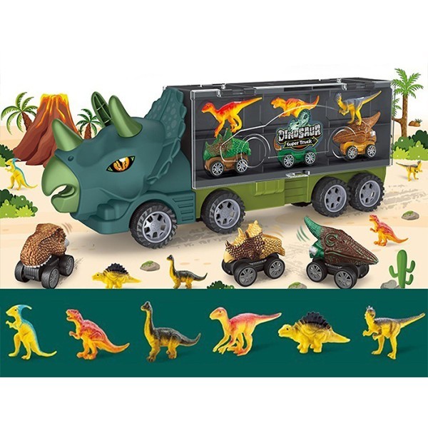 Van Φορτηγό Δεινόσαυρος Για Παιδιά Σετ 7 Τεμαχίων Τρικεράτοπας 48x8x17cm
