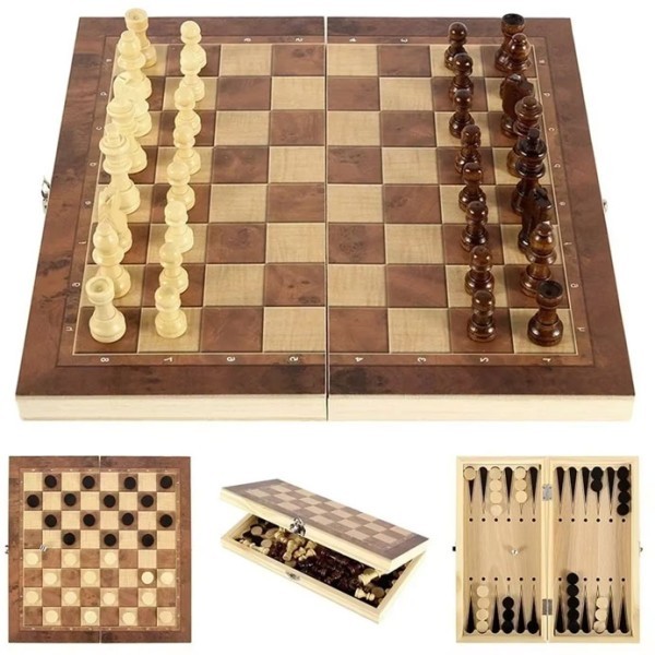 Chess Backgammon Checkers Επιτραπέζιο Παιχνίδι 3 σε 1