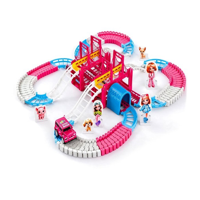 Pink Track Park Παιδικός Αυτοκινητόδρομος με Αυτοκινητάκι 30 τμχ   