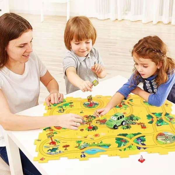 Play Track Πίστα Παζλ Αυτοκινήτων DIY με Αμαξάκι σετ 15τμχ Πράσινο