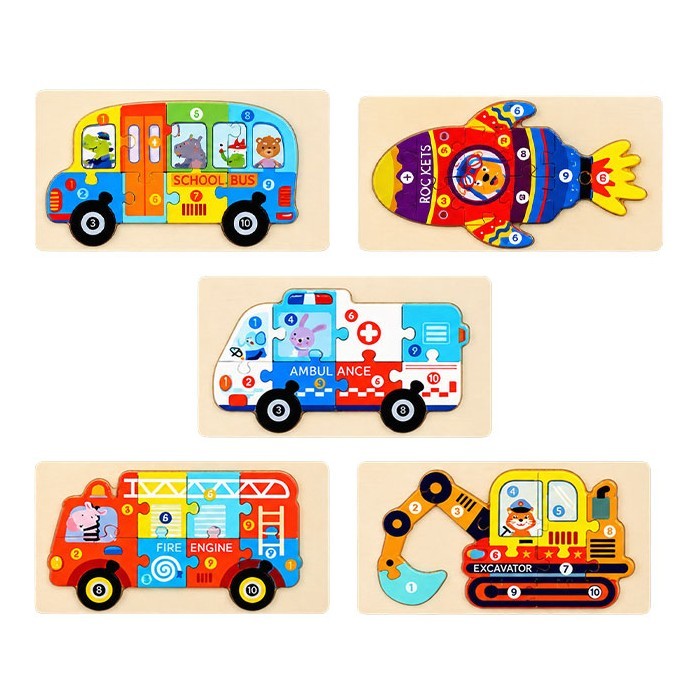 Vehicles Ξύλινο Εκπαιδευτικό Παιχνίδι Παζλ