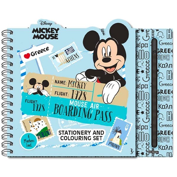 Mickey Μπλοκ Χρωματισμού Με Μαρκαδόρους & Κασετίνα Σετ 38 Τεμ Hello Greece