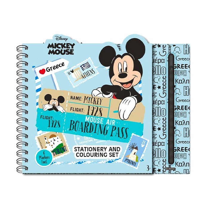 Mickey Μπλοκ Χρωματισμού Με Μαρκαδόρους & Κασετίνα Σετ 38 Τεμ Hello Greece