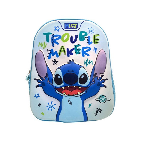 Stitch Τσάντα Πλάτης Νηπιαγωγείου 26x10x32 Trouble Maker Must Team 3D EVA