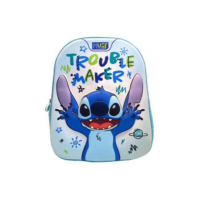 Stitch Τσάντα Πλάτης Νηπιαγωγείου 26x10x32 Trouble Maker Must Team 3D EVA