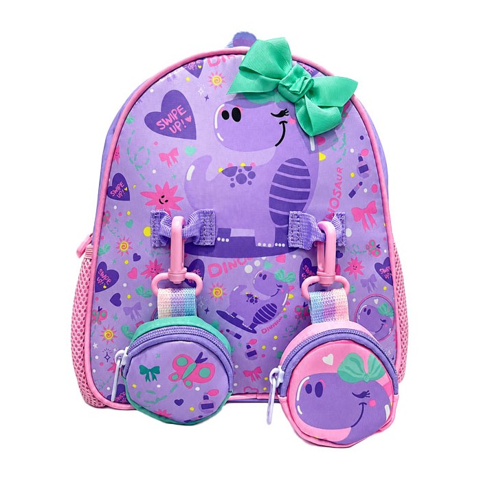 Purple Dino Vest Σετ Σχολική Τσάντα Νηπίου Με 2 Πορτοφολάκια 25x9,5x24cm