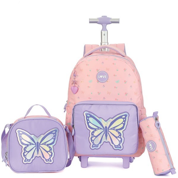 KingDisen Butterfly Σετ Σχολική Τσάντα 33x15x44cm Τσαντάκι Φαγητού 22x8x21cm & Κασετίνα 22x7cm