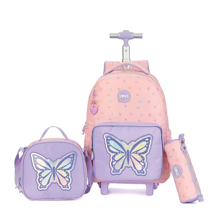 KingDisen Butterfly Σετ Σχολική Τσάντα 33x15x44cm Τσαντάκι Φαγητού 22x8x21cm & Κασετίνα 22x7cm