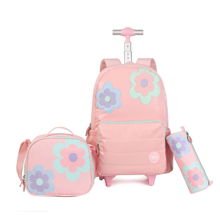 KingDisen Flowers Σετ Σχολική Τσάντα 33x15x44cm Τσαντάκι Φαγητού 22x8x21cm & Κασετίνα 22x7cm