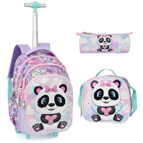 KingDisen Panda Σετ Σχολική Τσάντα 31x18x45cm Τσαντάκι Φαγητού 22x8x21cm & Κασετίνα 20x6x9cm