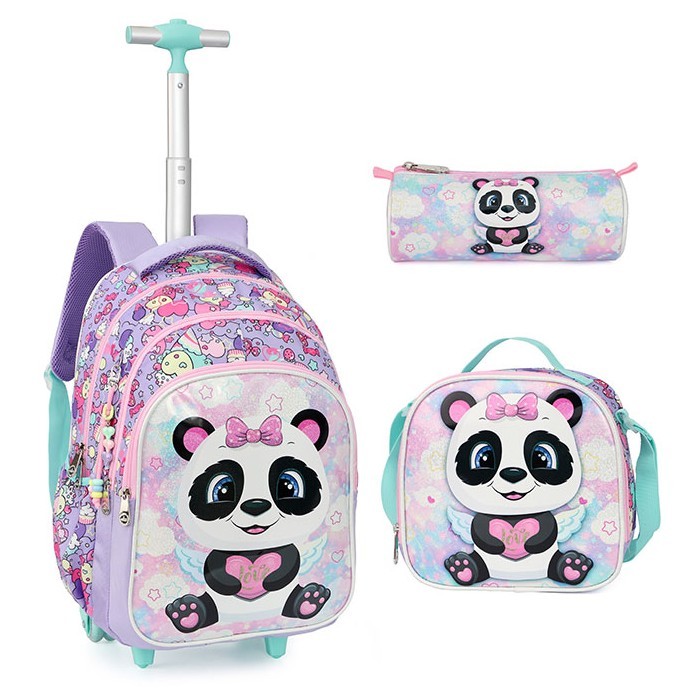 KingDisen Panda Σετ Σχολική Τσάντα 31x18x45cm Τσαντάκι Φαγητού 22x8x21cm & Κασετίνα 20x6x9cm