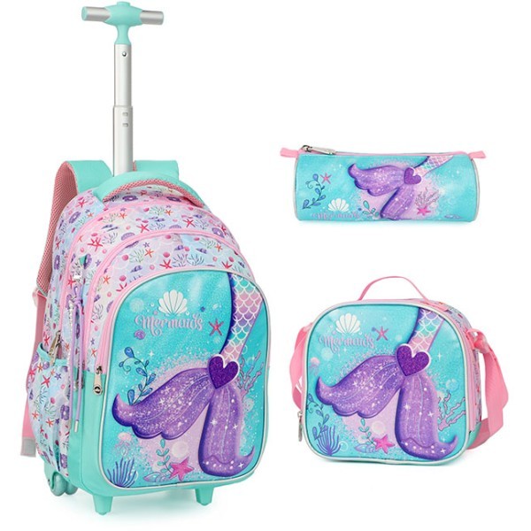 KingDisen Mermaid Σετ Σχολική Τσάντα 31x18x45cm Τσαντάκι Φαγητού 22x8x21cm & Κασετίνα 20x6x9cm