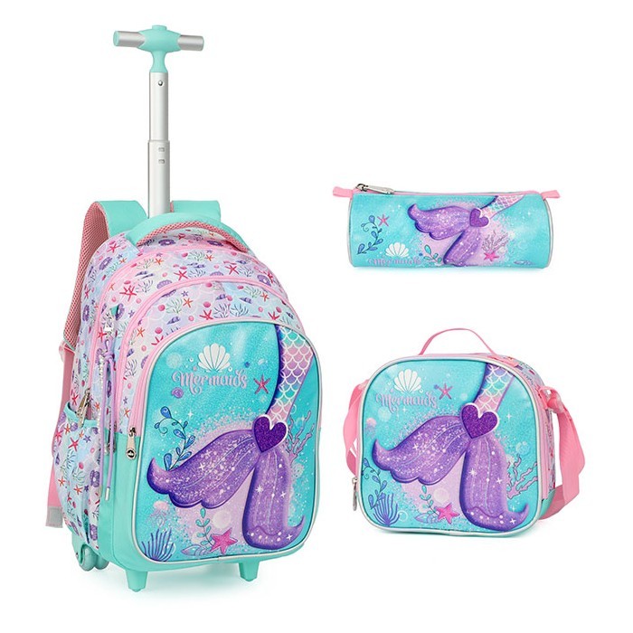 KingDisen Mermaid Σετ Σχολική Τσάντα 31x18x45cm Τσαντάκι Φαγητού 22x8x21cm & Κασετίνα 20x6x9cm