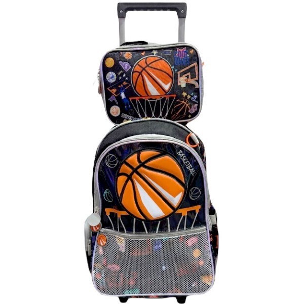 Vest Basketball Σετ Σχολική Τροχήλατη Τσάντα 47,5x31x15cm Με Τσάντα Φαγητού 24,5x18,5x7,3cm