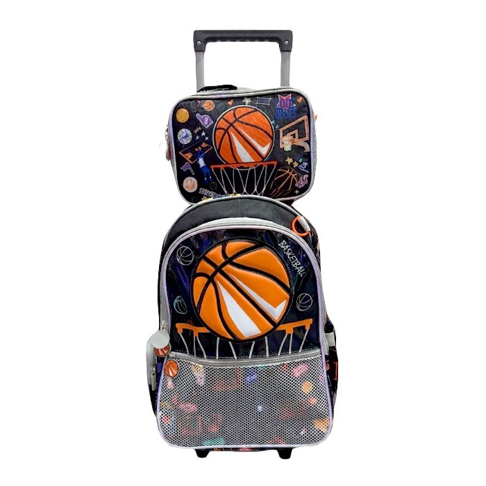 Vest Basketball Σετ Σχολική Τροχήλατη Τσάντα 47,5x31x15cm Με Τσάντα Φαγητού 24,5x18,5x7,3cm