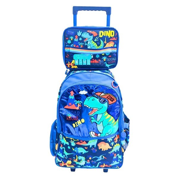 Vest Dino Σετ Σχολική Τροχήλατη Τσάντα 47,5x31x15cm Με Τσάντα Φαγητού 24,5x18,5x7,3cm