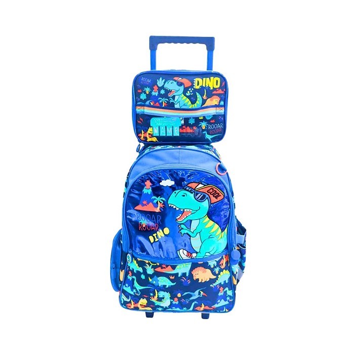 Vest Dino Σετ Σχολική Τροχήλατη Τσάντα 47,5x31x15cm Με Τσάντα Φαγητού 24,5x18,5x7,3cm