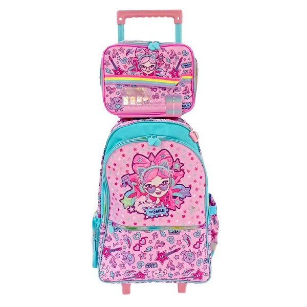 Vest Smile Girl Σετ Σχολική Τροχήλατη Τσάντα 47,5x31x15cm Με Τσάντα Φαγητού 24,5x18,5x7,3cm