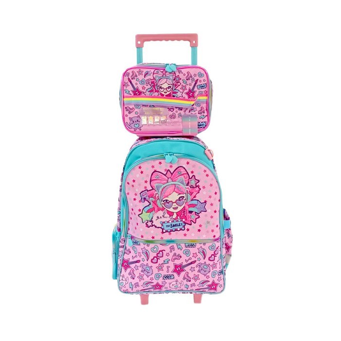 Vest Smile Girl Σετ Σχολική Τροχήλατη Τσάντα 47,5x31x15cm Με Τσάντα Φαγητού 24,5x18,5x7,3cm