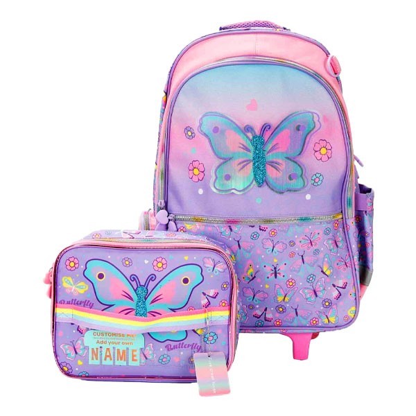 Vest Butterfly Σετ Σχολική Τροχήλατη Τσάντα 47,5x31x15cm Με Τσάντα Φαγητού 24,5x18,5x7,3cm