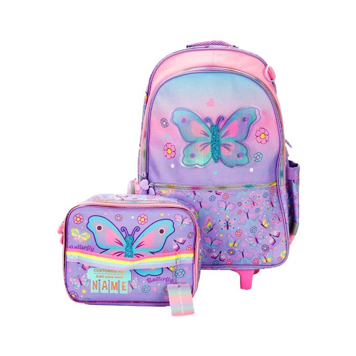 Vest Butterfly Σετ Σχολική Τροχήλατη Τσάντα 47,5x31x15cm Με Τσάντα Φαγητού 24,5x18,5x7,3cm