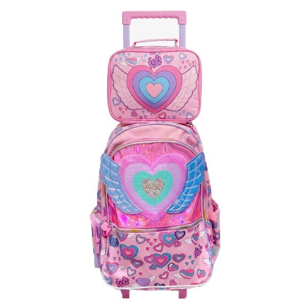 Vest Hearts Σετ Σχολική Τροχήλατη Τσάντα 47,5x31x15cm Με Τσάντα Φαγητού 24,5x18,5x7,3cm