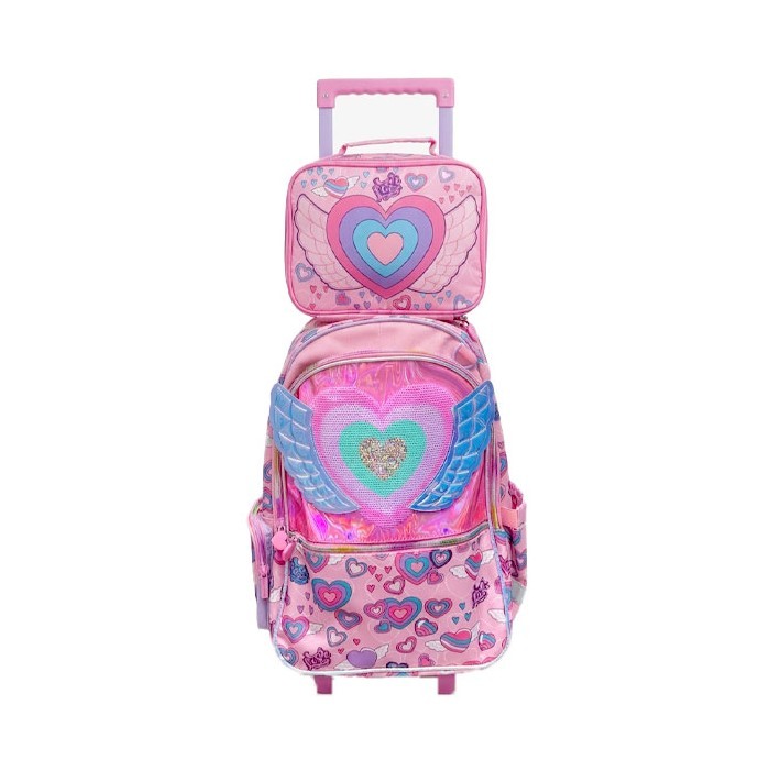 Vest Hearts Σετ Σχολική Τροχήλατη Τσάντα 47,5x31x15cm Με Τσάντα Φαγητού 24,5x18,5x7,3cm