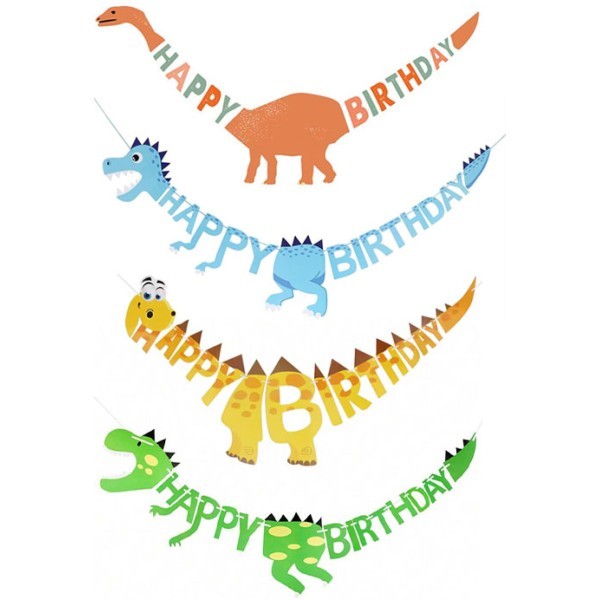 Happy Dino Birthday Διακοσμητική Γιρλάντα Πάρτι Κίτρινο