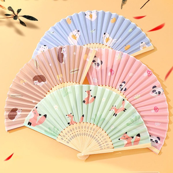 Forest Fan Υφασμάτινη Πτυσσόμενη Βεντάλια Ζωάκια Ροζ Πάντα