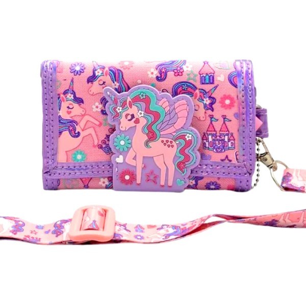 Vest Wallet Τρίπτυχο Παιδικό Πορταφόλι Velcro Μωβ Μονόκερος