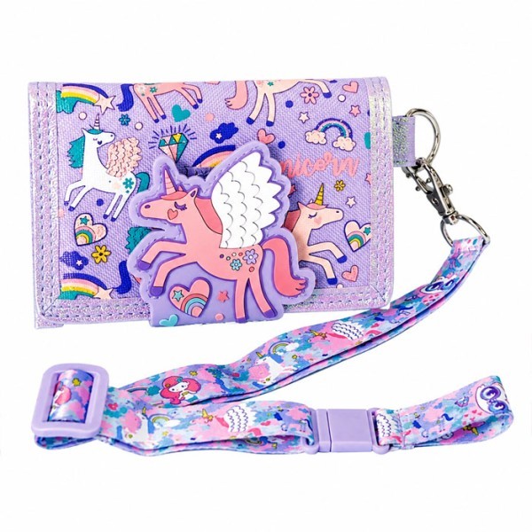 Vest Wallet Τρίπτυχο Παιδικό Πορταφόλι Velcro Ροζ Μονόκερος