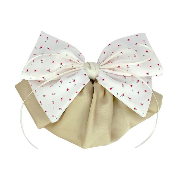 Bow Υφασμάτινος Φιόγκος Μαλλιών Με Κλάμερ Λευκό Με Κόκκινα Λουλουδάκια